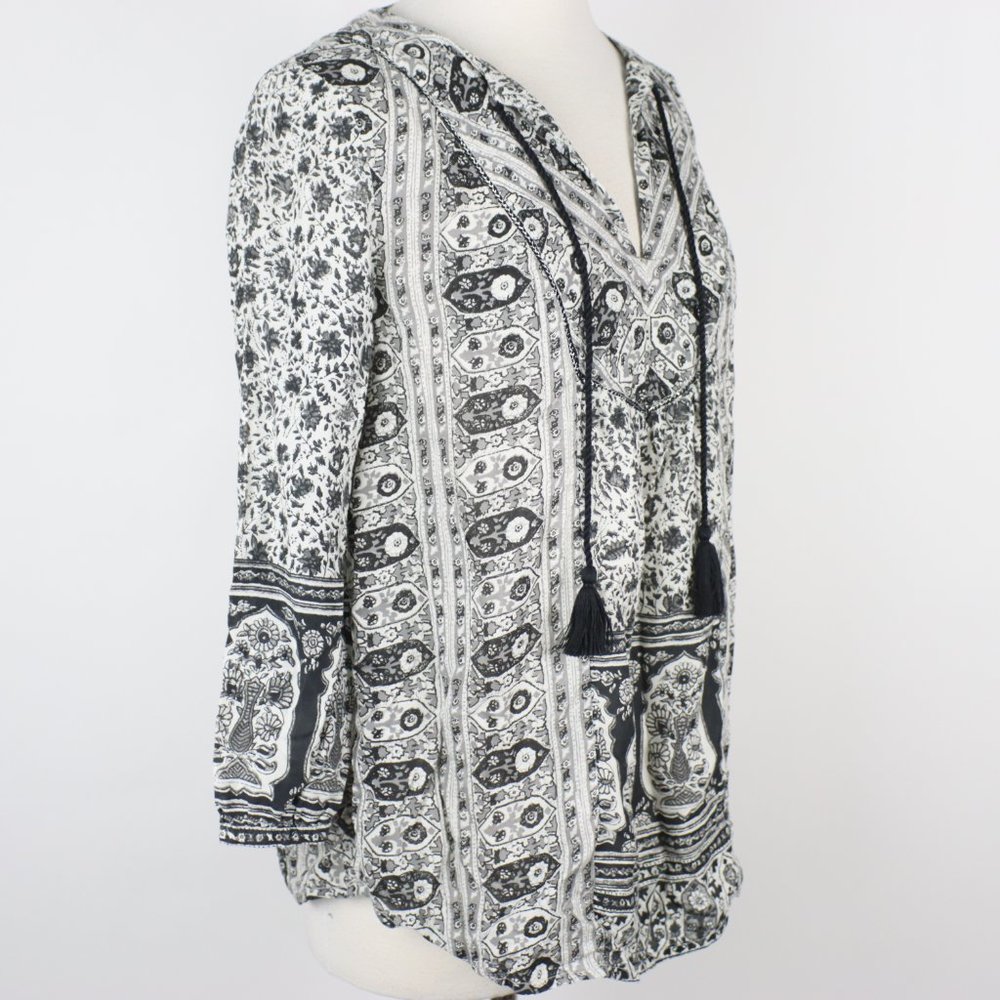 Lucky Brand Womens Small Tassel Boho Peasant Top - Picture 2 of 5